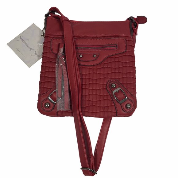 Youmi Kim Handbags - Youmi K - Sophisticated Style Red Faux Leather Crossbody - Gunmetal Hard…